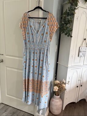 Rachel Zoe Light Blue and Mustard Floral Maxi Dress
